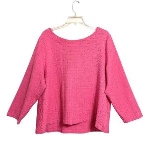 Habitat Womens Lagenlook Boxy Top L Pink Check Stripe Button Back Patchwork